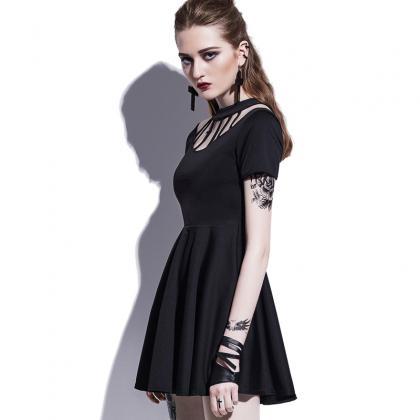 Gothic Dress Women Black Hollow Bac..