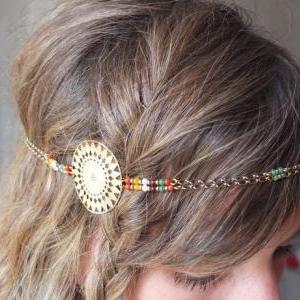 Sioux Headband golden and red color..