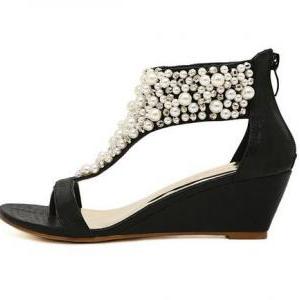 Rome shiny beaded wedge sandals low..