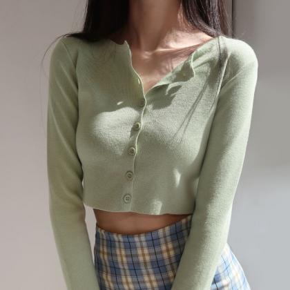 Korean Style O-neck Short Knitted S..