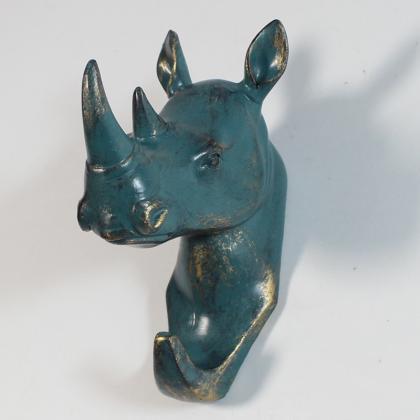 Antique Bronze Rhinoceros Head Hook..