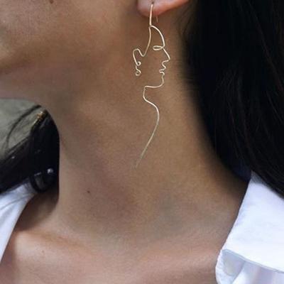 *Free Shipping* Unique Charming Gold/Silver Filled Face Dangle Wire Earrings Girls Artsy Outline Long Earrings For Women Bijoux 32841587504