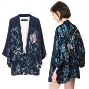 New 2013 Japanese style Navy Blue Phoenix Printing Kimono Jacket Women Outwear High Quality S M L