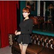 Black Fashion korea Puff Long sleeves Fitted Peplum Blouse Woman T-shirt Cotton Blends Tops Casual shirts