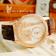 Luxury Crystal Diamond Eiffel Tower Lady Girl Quartz Wrist Dress Watch With Leather Strap Valentine's Day Gift