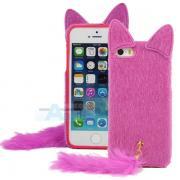 New Rose Red Luxury Plush Cute Artificial Fur Mink Cat Soft Case Cover for Apple iPhone 5 5S 5C Case+Pen A157_RO