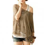 New Fashion Korea Style Women's Sweater A word is gotten Hollow out Tassel tassel Sweater Top#2688