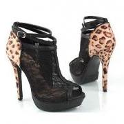 Peep-Toe Lace Leopard Print High Heel with Ankle Strap 