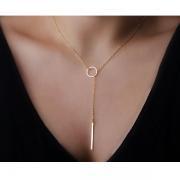 ± FREE SHIP ± 1pc Womens Unique Charming Gold Tone Bar Circle Lariat Necklace