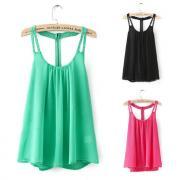 *Free Shipping* 2014 Women Blouse Spring Summer Tops Chiffon Blouse Sleeveless Rivet Spaghetti Strap Casual Shirts 5903
