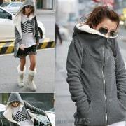 *Free Shipping* Warm Womens Thicken Jacket Coat Hoodies Outwear Black Grey M~XL [3.5 70-1067]