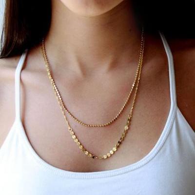 *Free Shipping* TX275 Gold Plated Double Layer Chain Necklace Jewelry