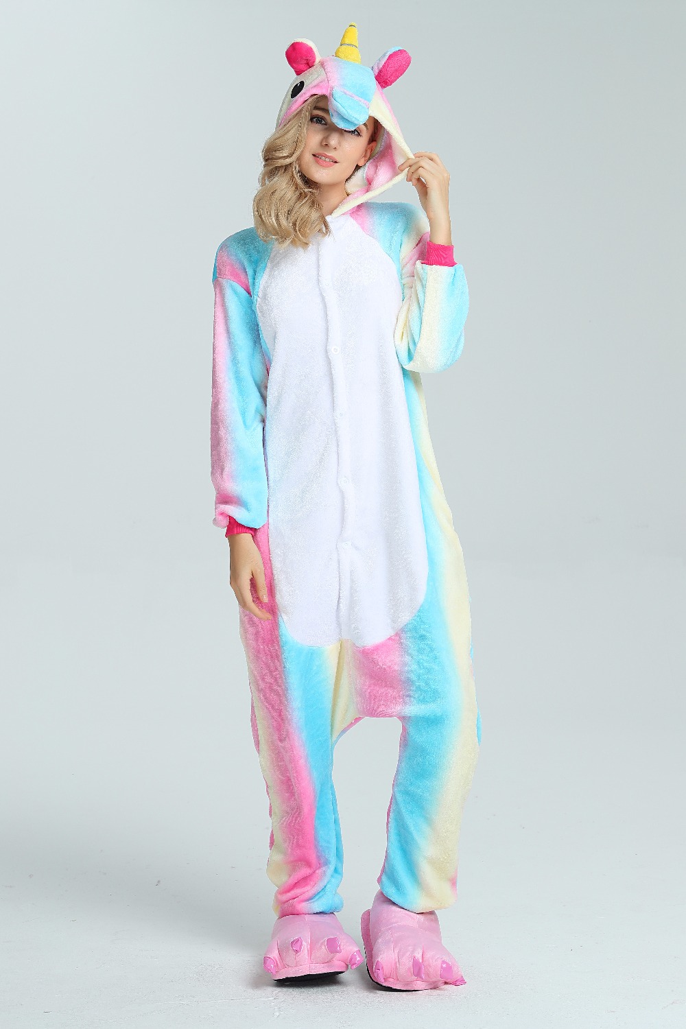*FREE SHIPPING* Rainbow Unicorn Pajamas Animal Stitch Unicorn Panda Bear Koala Pikachu Onesie Adult Unisex Cosplay Costume Sleepwear For Men Women 2013771880