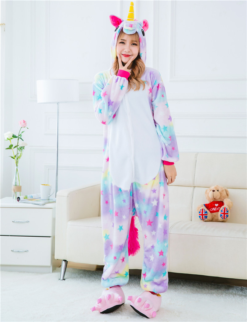*FREE SHIPPING* Stars Rainbow Unicorn Pajamas Animal Stitch Unicorn Panda Bear Koala Pikachu Onesie Adult Unisex Cosplay Costume Sleepwear For Men Women 2013771880