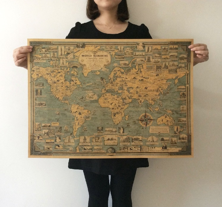 *Free Shipping* World wonders a pictorial map Vintage Style Retro Paper Poster Home wall decoration 32362967450