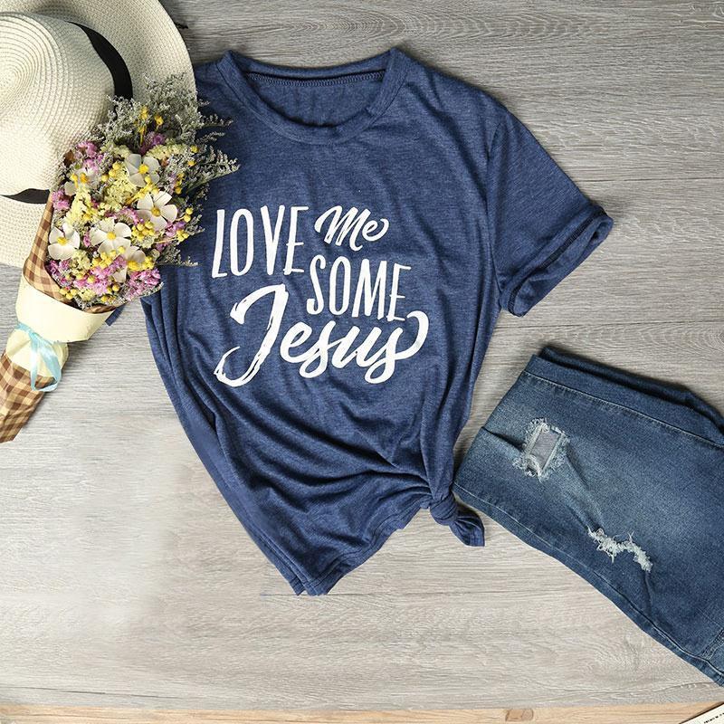 *Free Shipping* Women Short Sleeve T Shirt Tops O Neck Soft Love Me some Jesus Letter Print T-Shirts Female Pretty Casual Tee Summer Tops 32851151677