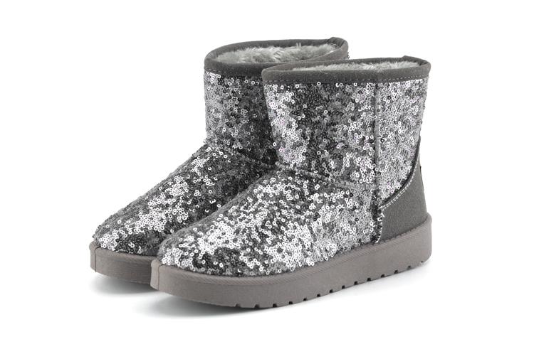 Shiny Sequinned Flat Short Ugg Boots on 