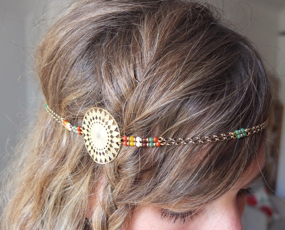 Sioux Headband golden and red colored beads
