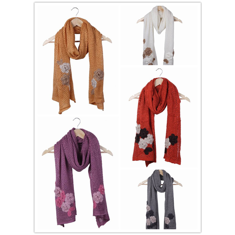 inter Women Mohair Long Scarf Warm Knit Neck Scarves Soft Crochet Wraps With Flower Style Choose DRO*1