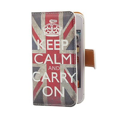 Vintage Keep Calm and Carry On Pattern PU Leather Case with Card Slot and Stand Cover for iPhone 4/4S