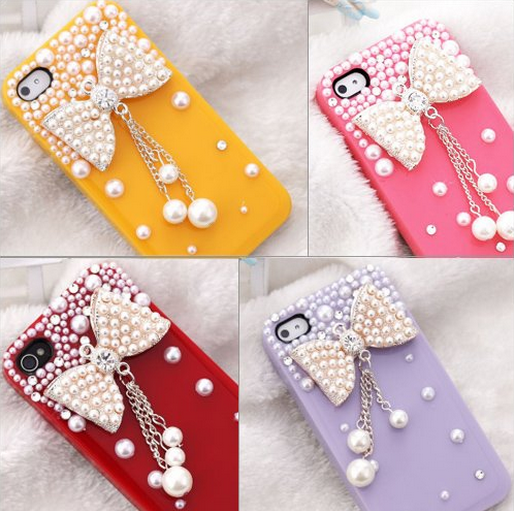 S5Q New 3D Bow Bling Crystal Pearl Hard Skin Back Case Cover For IPhone ...
