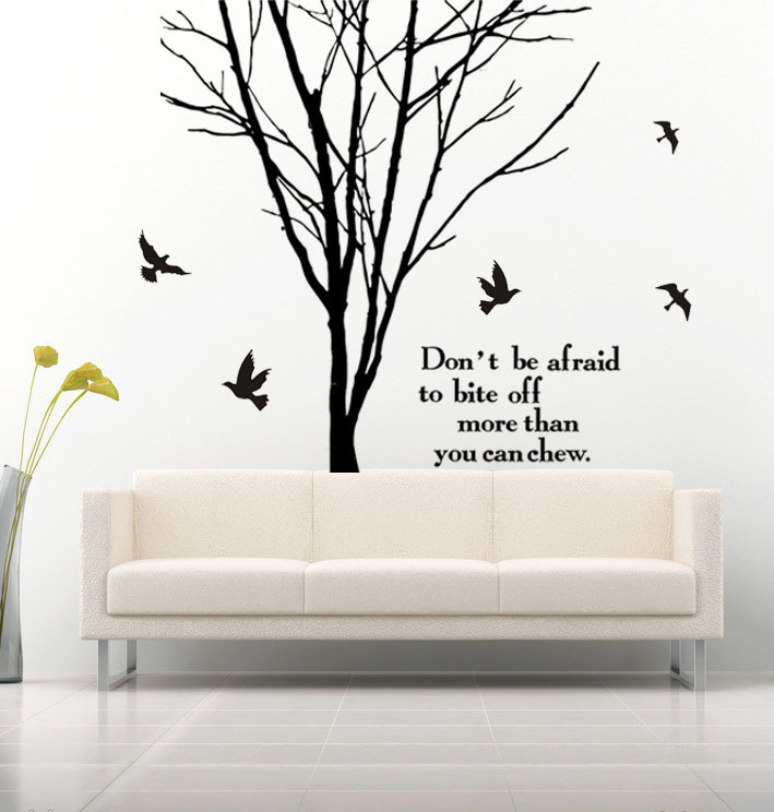 HOT SALE Vinyl Black Tree Art Words Quote Home Stickers Charms Removable Home Decal 250x100cm
