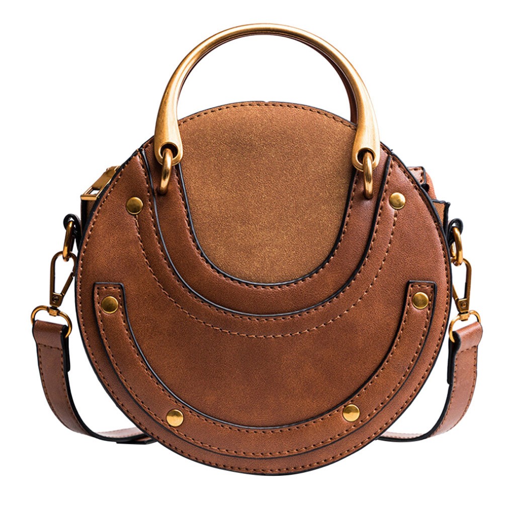 Fashion Circular Scrub Pu Leather Women Bags Retro Handbag High Quality Round Shoulder Messenger Bag Sac Main Femme #T2G 4000604559637