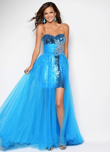 Modern Young Girls Pageant Dresses Sweetheart Sheath Ice Blue Tulle and Sequined Fabric Latest Prom Dresses Gowns