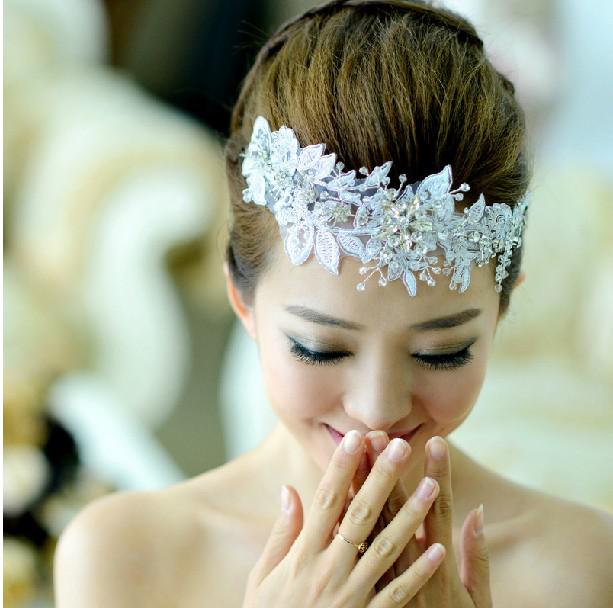 New Vintage White Lace Crystal Bridal Wedding Flowers Pieces Hair