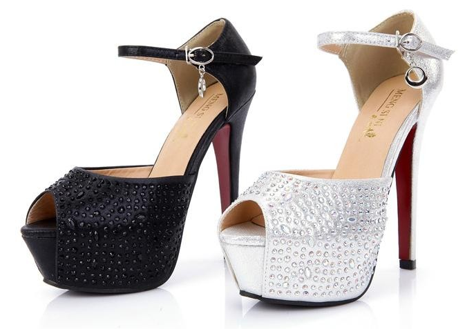 Crystal Studded Bridal Wedding Shoes Peep Toe Stiletto Dress Shoes Size 34 to 39