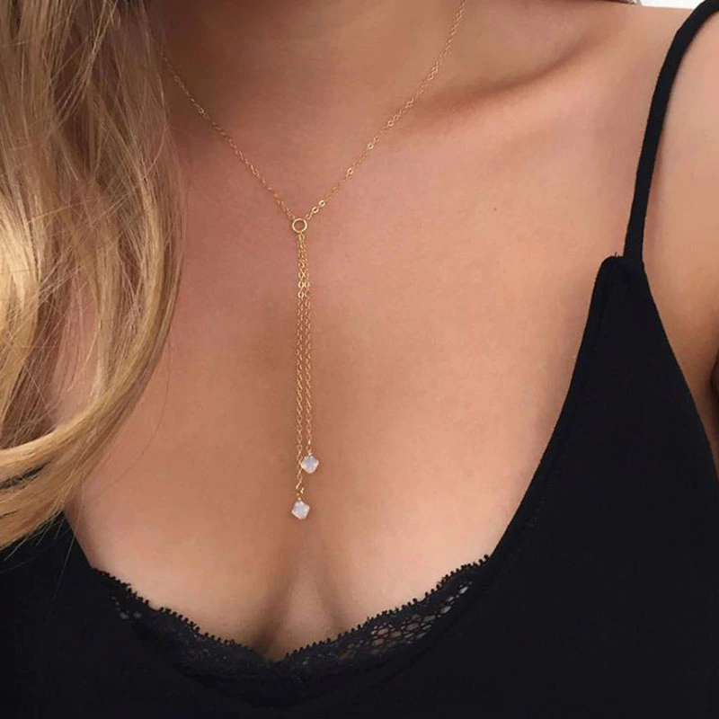 Long Tassel Gold Color Chain Necklace For Women Fashion Beads Pendant Necklaces Chocker Girl's Daily Jewelry 1005001650342936