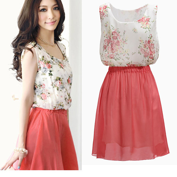 Fashion Summer Chiffon Sundress Newest Spring Womens Flower Sleeveless Dress, Beach Dresses Pink
