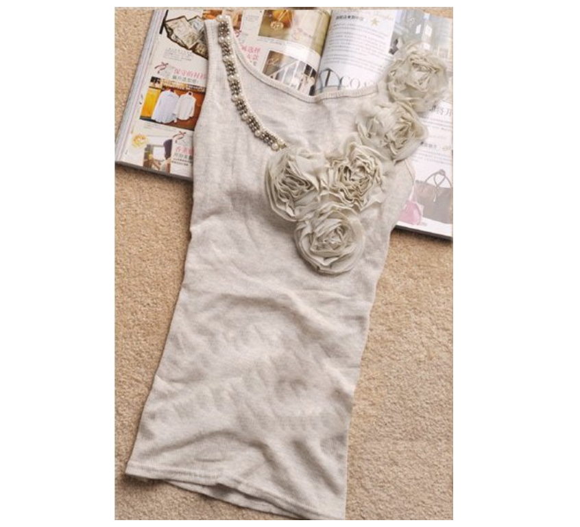 Hot Sale!!! Factory direct 8 colors Fashion lady's high quality beaded tank top with lace - T007