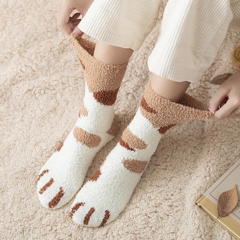 Funny Cute Style Cat Paw Cartoon Pattern Women Cotton Socks Super Soft Gift For Female Stay in the house Sleeping Floor Sox 1005001557092812