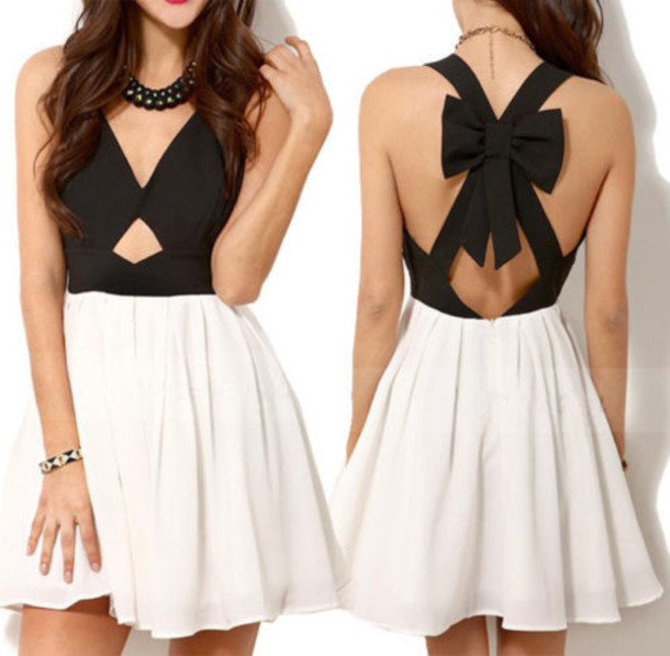 white dress black bow