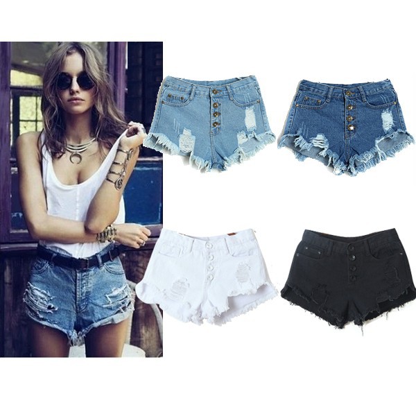 new summer 2014 for Women vintage High waist short jeans feminino Ripped Hole short jeans denim female distress cutoffs shorts