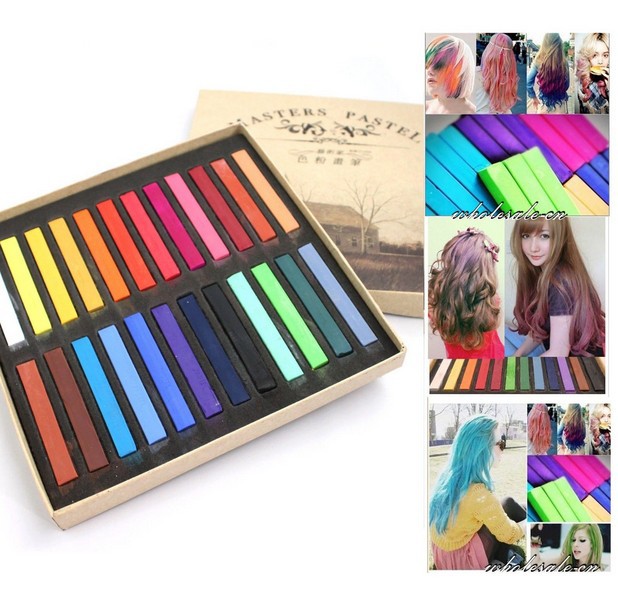 Temporary 24 pcs Colors Non-toxic Chalk for hair color Dye Soft Hair crayons Paste Kit color Pastels Stick