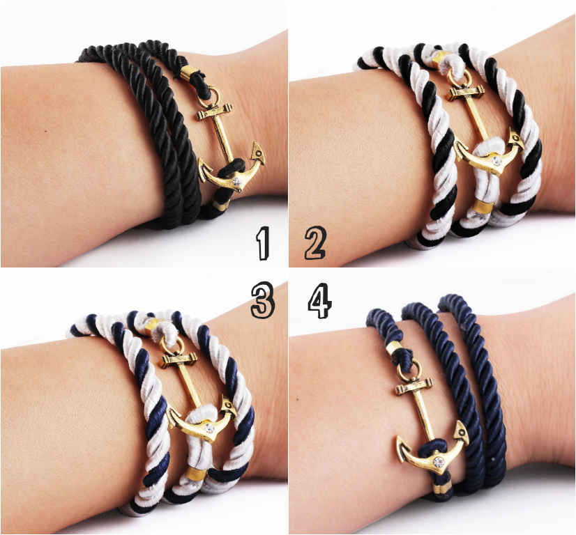 AB0113 2014 new hot! Vintage rhinestone crystal bracelet braided rope bracelet anchor B5