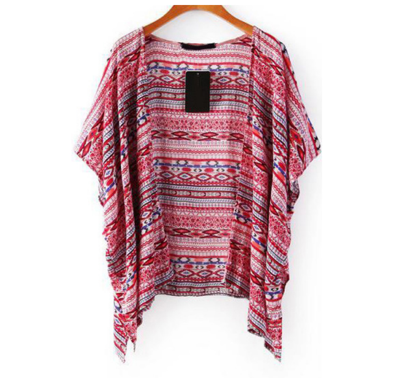 *FREE SHIPPING* Hot Top Spring/Fall New Arrival Fashion Women Special Harajuku Red Short Sleeve Tribal Print Loose Kimono Oversized