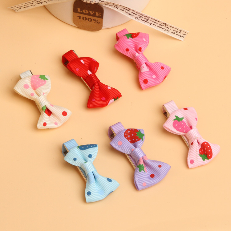 *Free Shipping* 12PC Baby Toddler Girls Hair Clips Ribbon Bow Kids Strawberry Satin Bowknot Hairpin 6 Colors