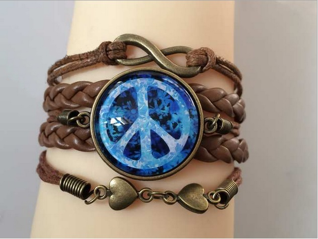 *Free Shipping* Leather Bracelet Women Crystal Sphere Blue Butterfly Charm Cord Pardcord