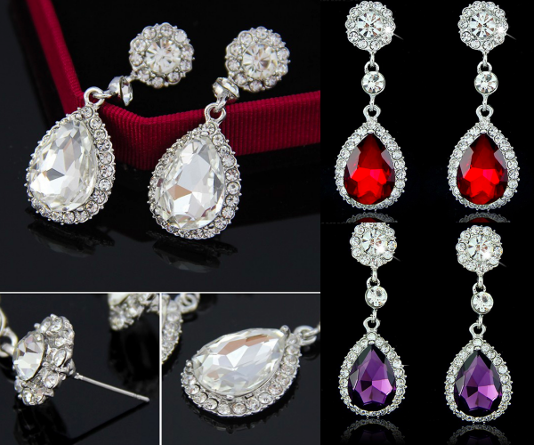 *Free Shipping* New Brand Fashion Crystal Jewelry Big Platinum Plated Dangle Water Drop Earrings For Women