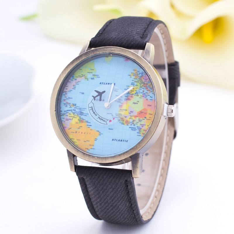 *Free Shipping* New High-end Personality Women Watch Popular Map Airplane Hand Dress Wristwatch Elegant Fashion Casual Watch Relogio Clock 32458567064