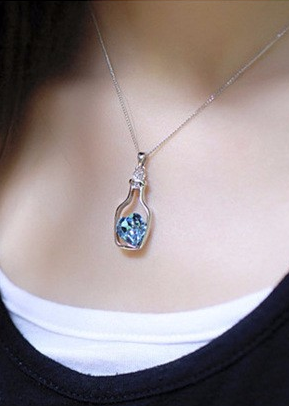 *FREE SHIPPING* New Design High Quality Lowest Price Women Necklace Fashion Popular Love Drift Bottles Blue Heart Crystal Pendant Necklace 32617619593