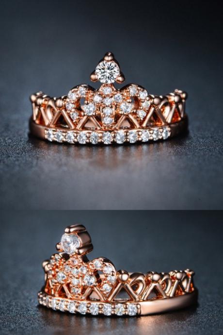 *FREE SHIPPING* Exquisite Crown Shaped Ring Rose Gold Color CZ Rings for Women Fashion Color Aneis De Ouro Zirconia Jewelry UR0217 32379294508