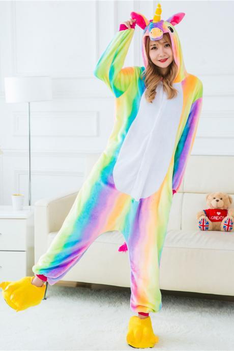 *FREE SHIPPING* Rainbow Unicorn Pajamas Animal Stitch Unicorn Panda Bear Koala Pikachu Onesie Adult Unisex Cosplay Costume Sleepwear For Men Women 2013771880