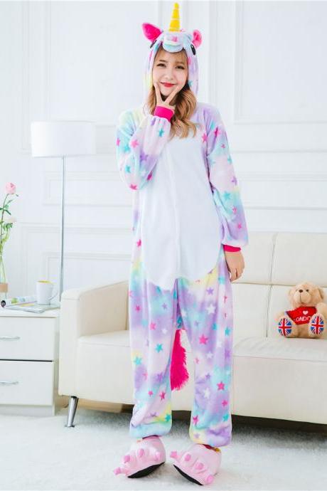 *FREE SHIPPING* Stars Rainbow Unicorn Pajamas Animal Stitch Unicorn Panda Bear Koala Pikachu Onesie Adult Unisex Cosplay Costume Sleepwear For Men Women 2013771880