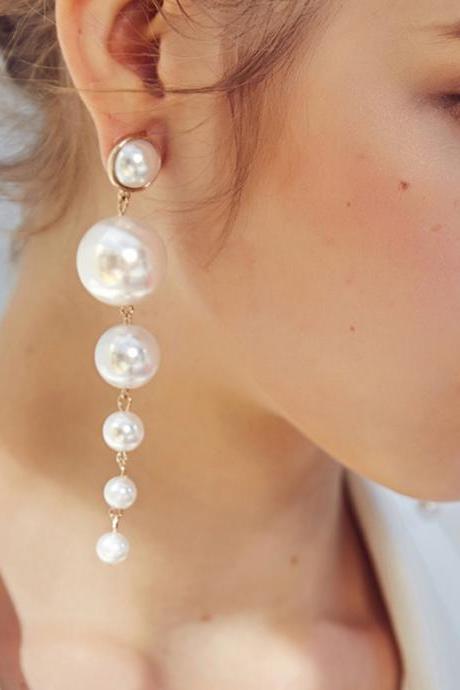 *Free Shipping* Trendy Elegant Created Big Simulated Pearl Long Earrings Pearls String Statement Dangle Earrings For Wedding Party Gift 32843649464