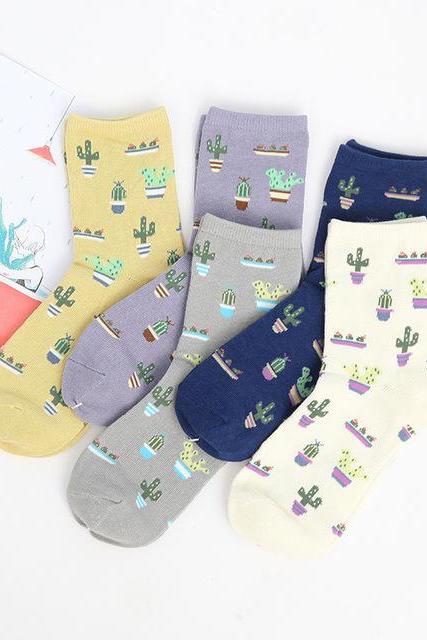 *Free Shipping* Foot 22-25cm Cacti Socks Fashion Daily Plant Ball Cactus Harajuku Lilac Lemon Fleshy Succulents Girlfriend Present Garden NADROP 32470334238