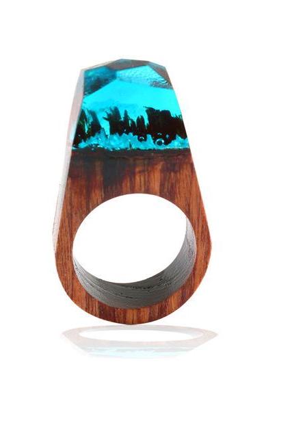 *Free Shipping* Unique Creative undersea world Colorful Pointed Wooden Resin Rings Transparent Ring for Women Party Wedding Gift Jewelry 32824573975